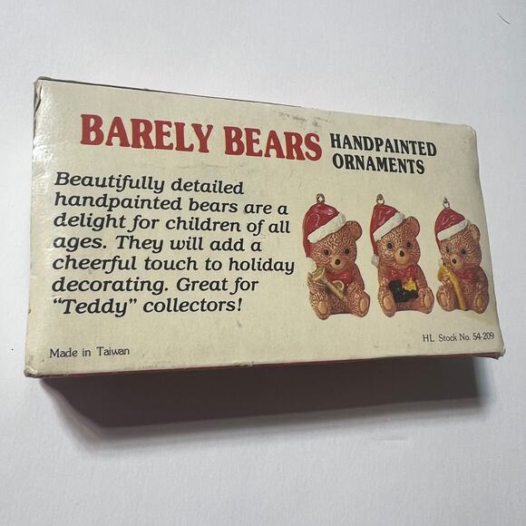 Vintage Barely Bears Christmas Ornaments Set of 3 Hand Painted Taiwan Boxed - Picture 8 of 16